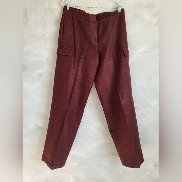 DKNY Wool Blend Burgundy Trousers Women High Waist - Picture 1 of 11